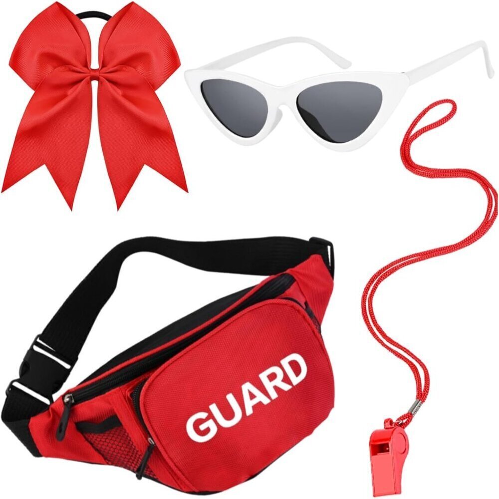 Halloween Guard Costume Kit Women Accessories Red Headband Sunglasses Fanny Pack